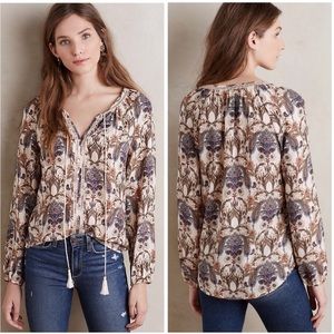 Meadow Rue Anthropologie Myrtle Paisley Peasant Blouse Tassel